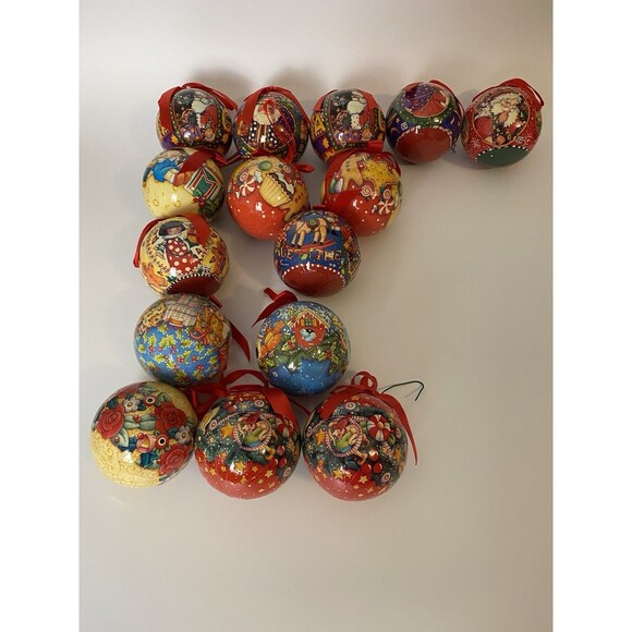 15 Vintage MCM Decoupage Christmas Ornaments - Picture 2 of 13